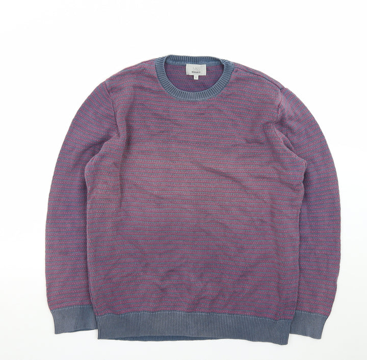 Marks and Spencer Men's Purple Striped Cotton Jumper L Regular Fit