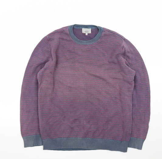 Marks and Spencer Men's Purple Striped Cotton Jumper L Regular Fit