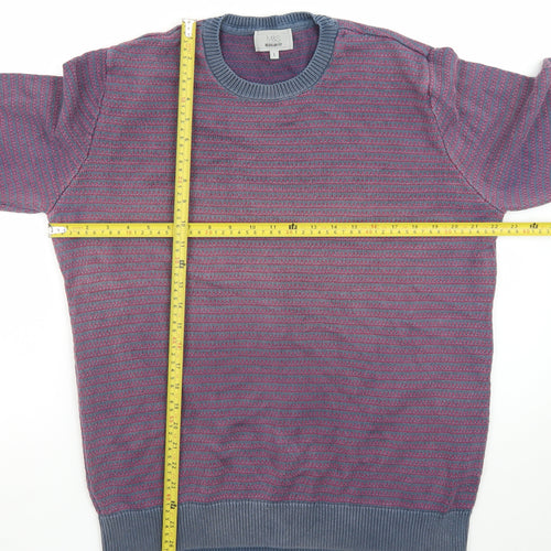 Marks and Spencer Men's Purple Striped Cotton Jumper L Regular Fit