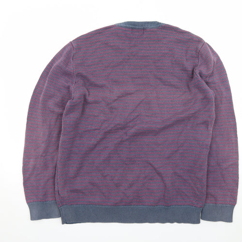 Marks and Spencer Men's Purple Striped Cotton Jumper L Regular Fit