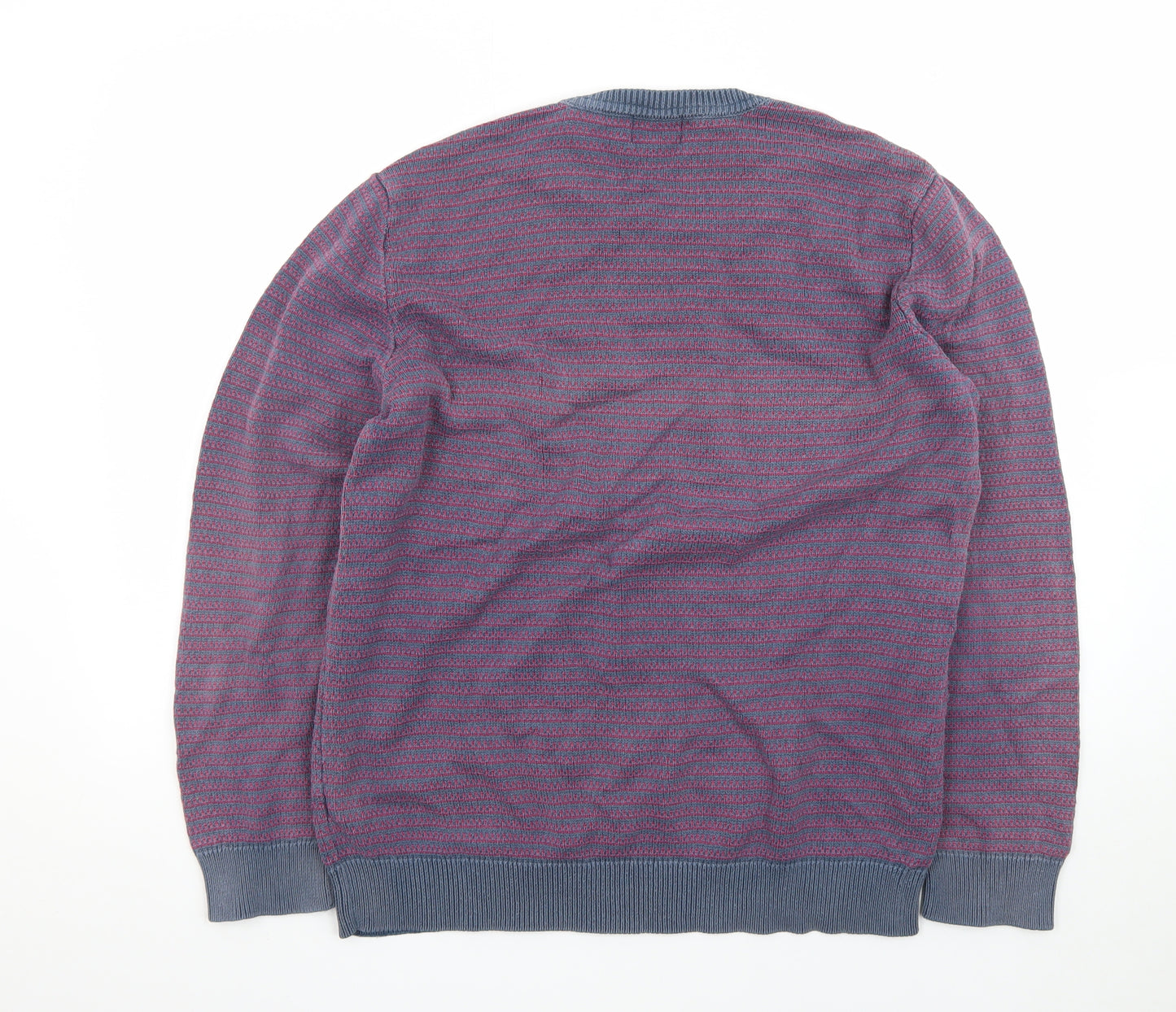 Marks and Spencer Men's Purple Striped Cotton Jumper L Regular Fit