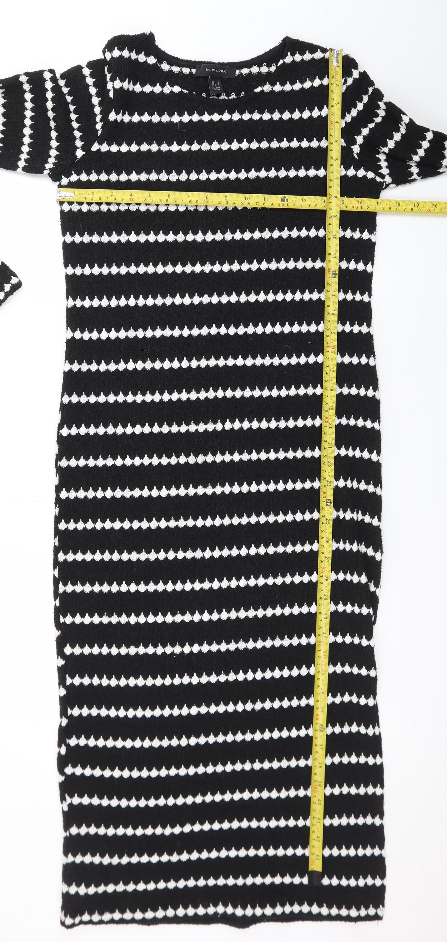 New Look Women's Black White Striped Bodycon Knit Dress S