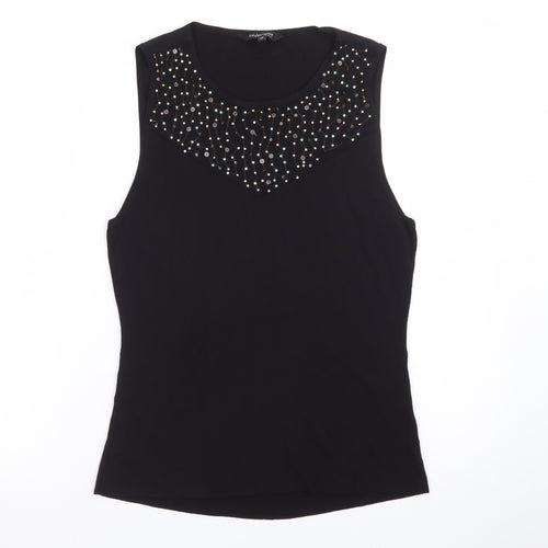 Celebrate by Janique Women's Black Beaded Sleeveless Knit Tank Top Size 16