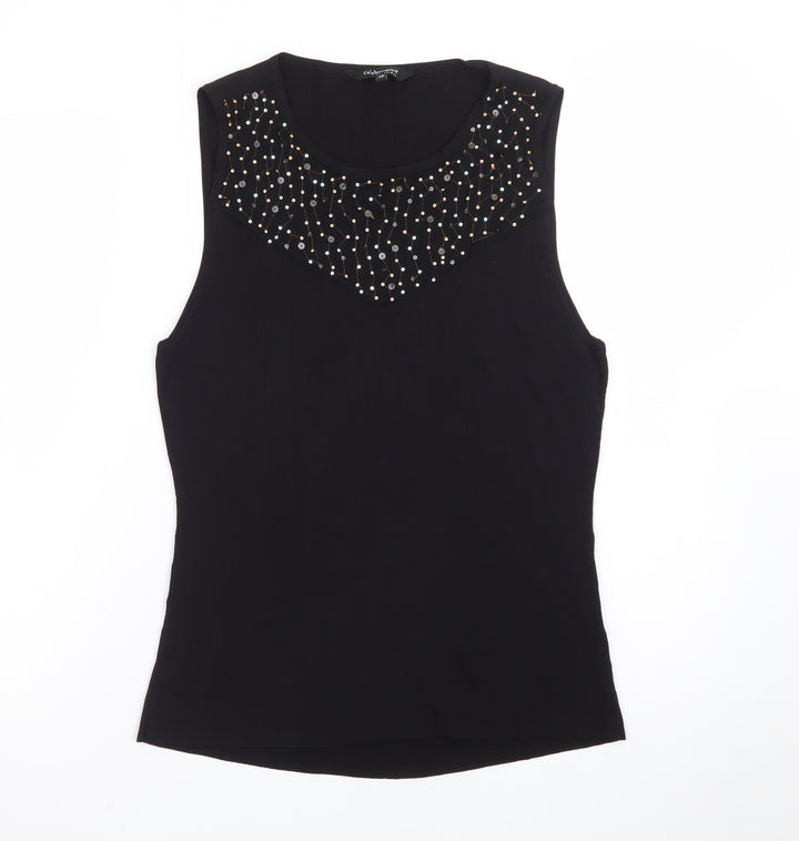 Celebrate by Janique Women's Black Beaded Sleeveless Knit Tank Top Size 16