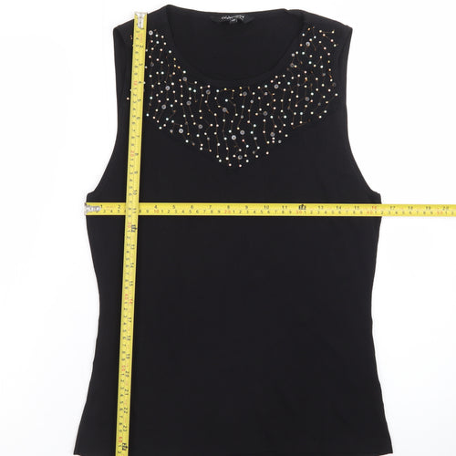 Celebrate by Janique Women's Black Beaded Sleeveless Knit Tank Top Size 16