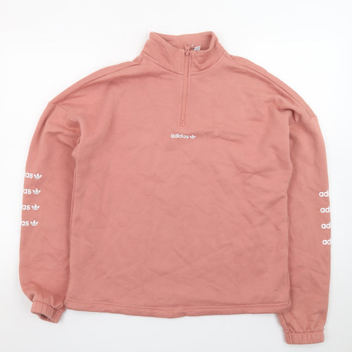 Adidas Womens Pink 1/4 Zip Sweatshirt UK 12 Cotton Blend Hoodie