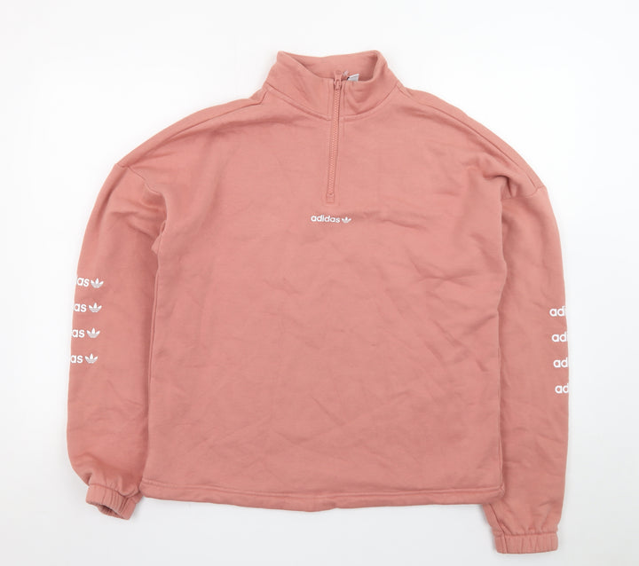 Adidas Womens Pink 1/4 Zip Sweatshirt UK 12 Cotton Blend Hoodie