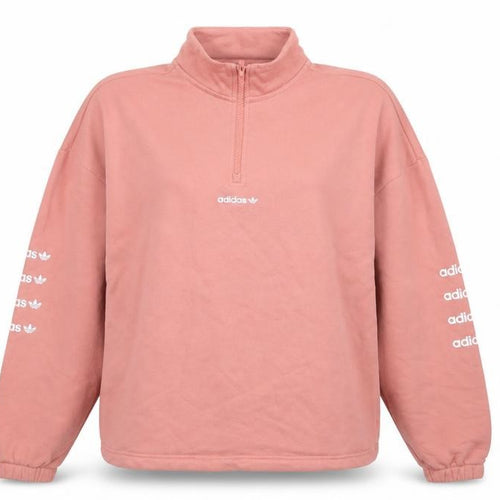 Adidas Womens Pink 1/4 Zip Sweatshirt UK 12 Cotton Blend Hoodie