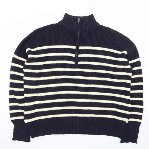 Nobody's Child Women's Blue Striped Cotton 1/2 Zip Jumper XL