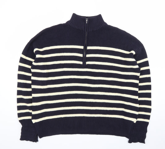 Nobody's Child Women's Blue Striped Cotton 1/2 Zip Jumper XL