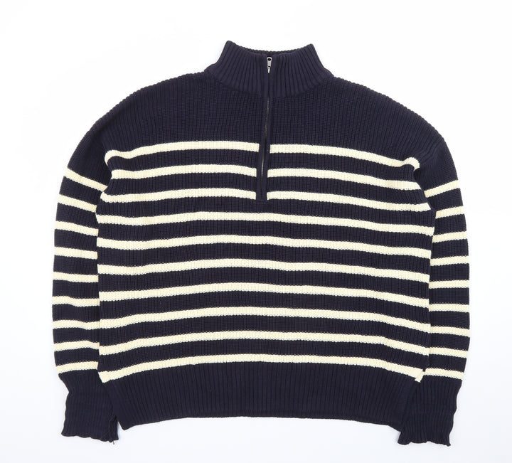 Nobody's Child Women's Blue Striped Cotton 1/2 Zip Jumper XL