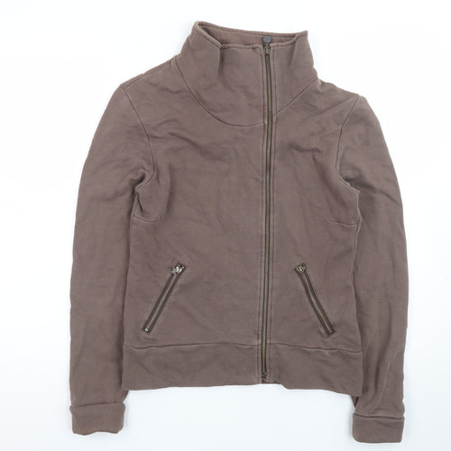 Roots Yoga Brown Full Zip Sweatshirt Women M Cotton High Neck