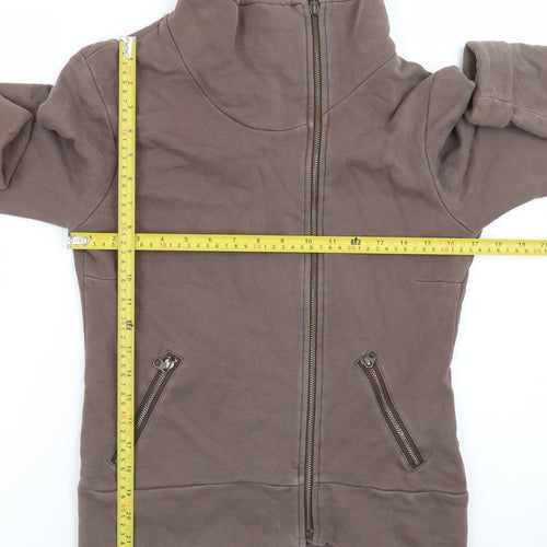 Roots Yoga Brown Full Zip Sweatshirt Women M Cotton High Neck