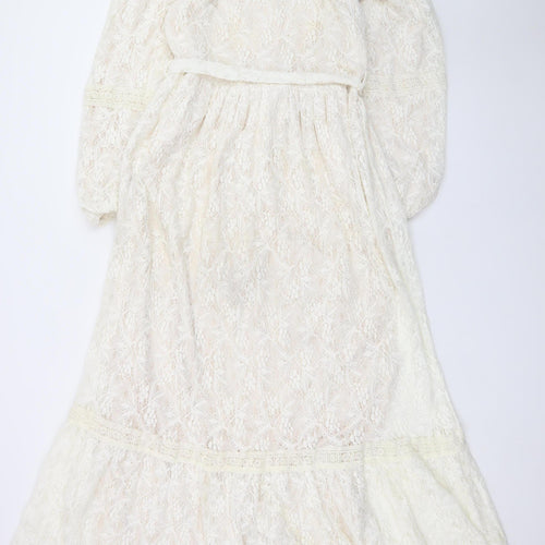 AFRA Line Women Ivory Lace Maxi Dress Size 8 Long Sleeve Formal
