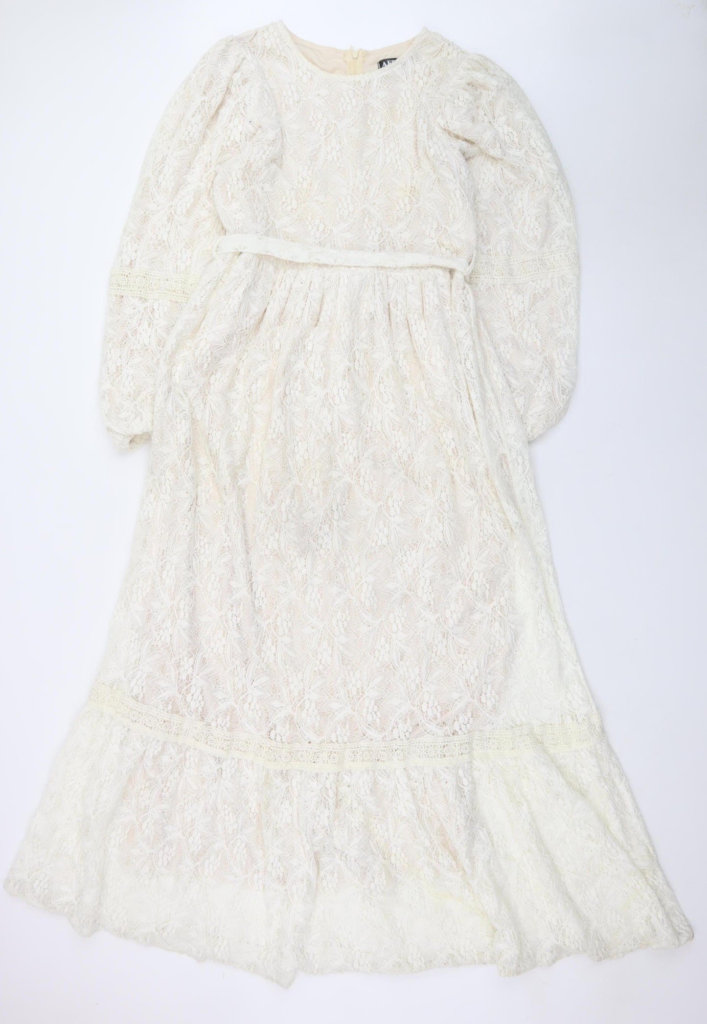 AFRA Line Women Ivory Lace Maxi Dress Size 8 Long Sleeve Formal