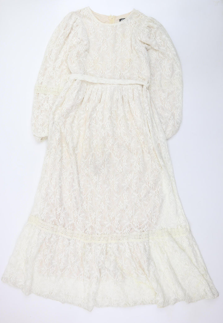 AFRA Line Women Ivory Lace Maxi Dress Size 8 Long Sleeve Formal