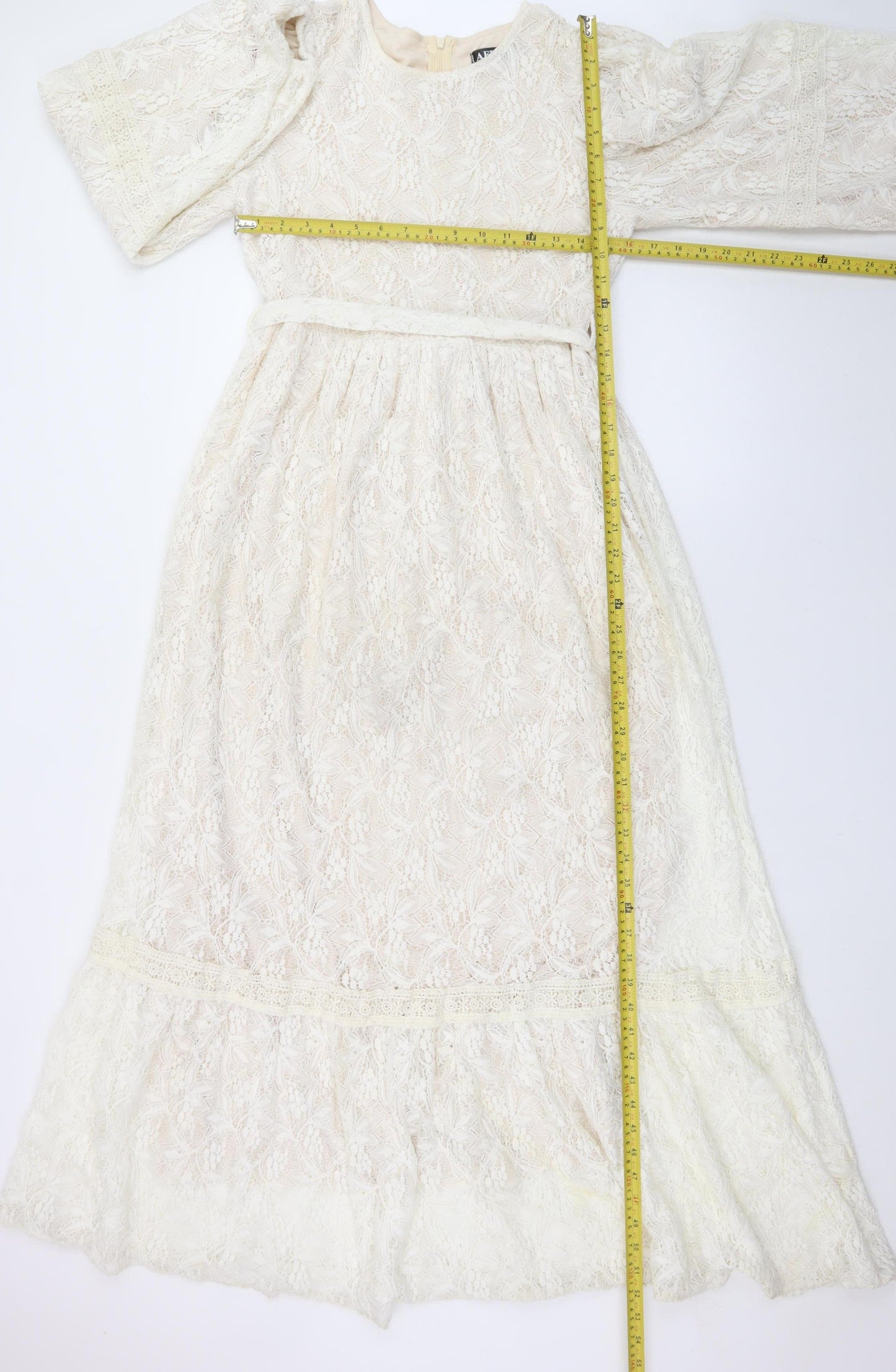 AFRA Line Women Ivory Lace Maxi Dress Size 8 Long Sleeve Formal