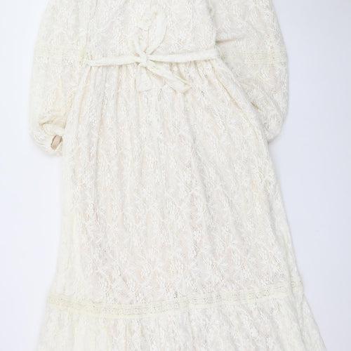 AFRA Line Women Ivory Lace Maxi Dress Size 8 Long Sleeve Formal