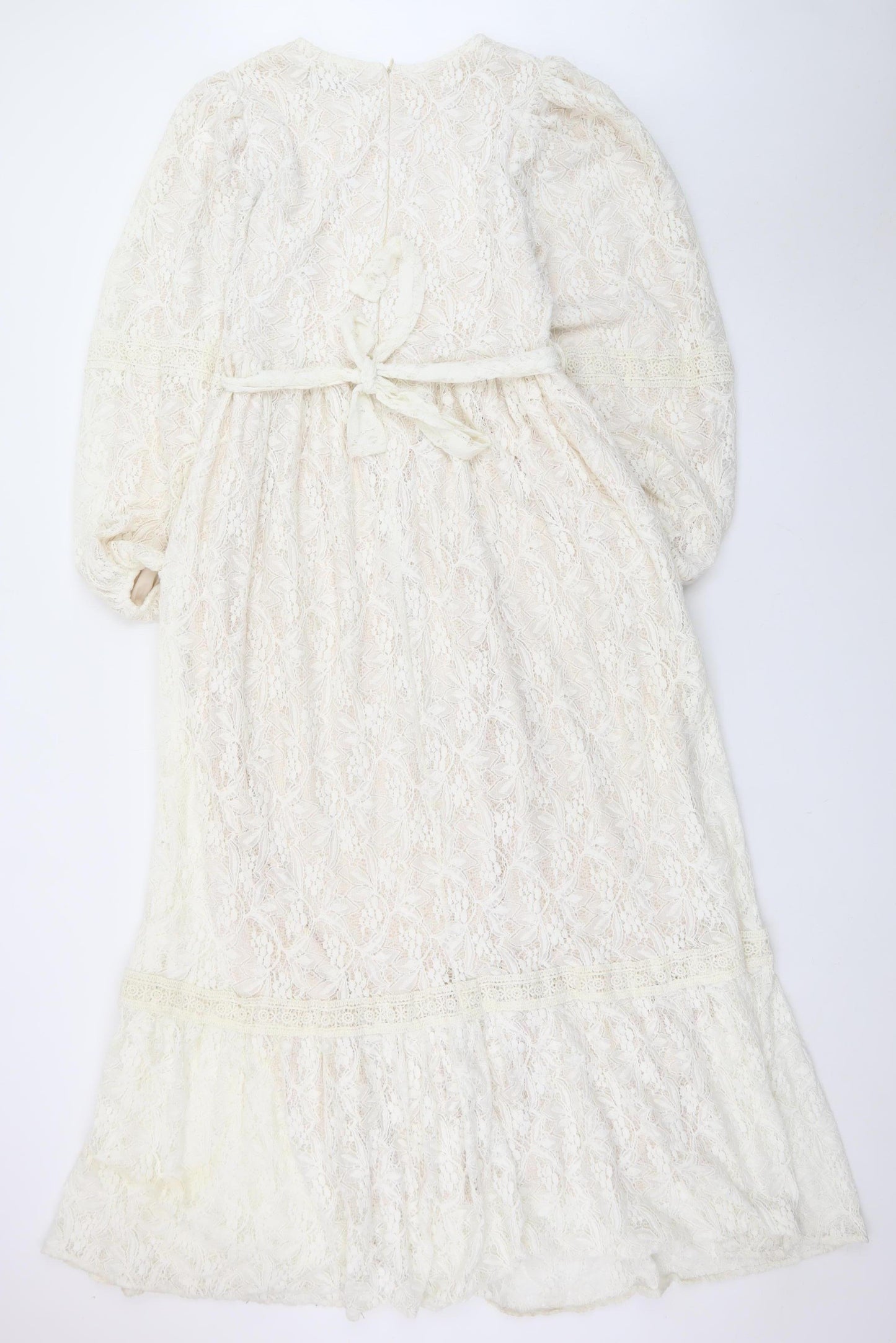 AFRA Line Women Ivory Lace Maxi Dress Size 8 Long Sleeve Formal