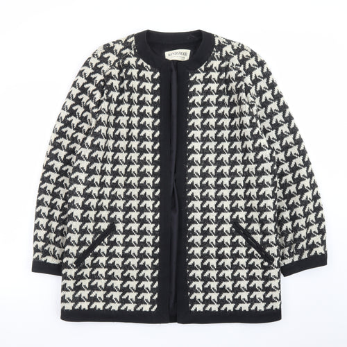 Windsmoor Women Black Houndstooth Wool Blend Mid-Length Coat Size 12