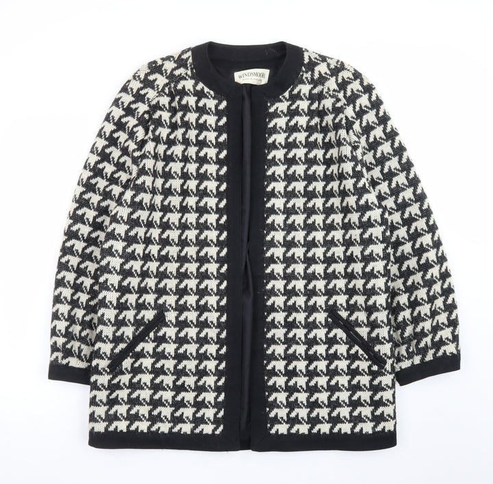 Windsmoor Women Black Houndstooth Wool Blend Mid-Length Coat Size 12