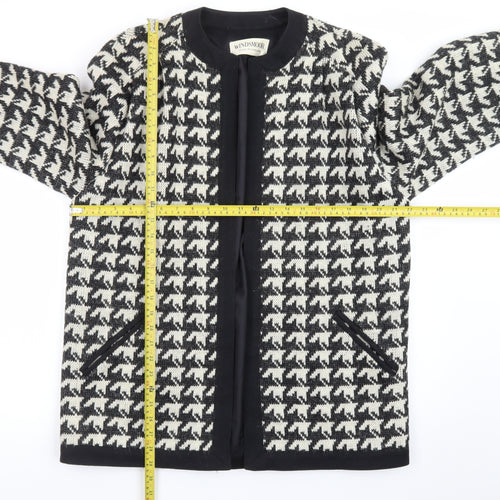Windsmoor Women Black Houndstooth Wool Blend Mid-Length Coat Size 12