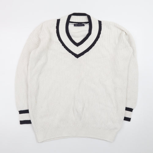 Marks and Spencer Men's White V-Neck Cotton Cricket Jumper M