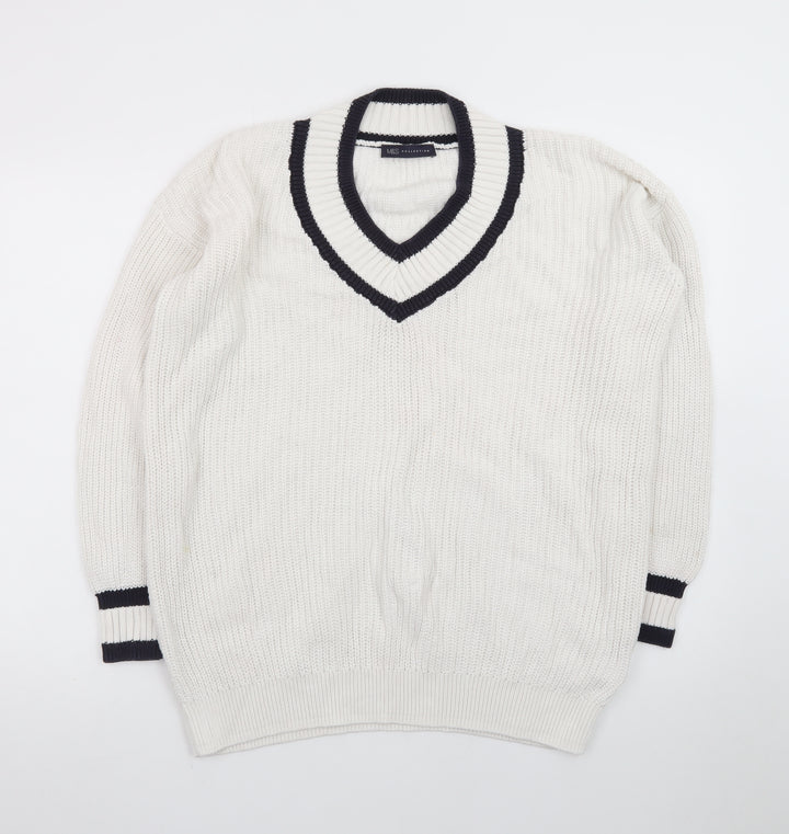 Marks and Spencer Men's White V-Neck Cotton Cricket Jumper M