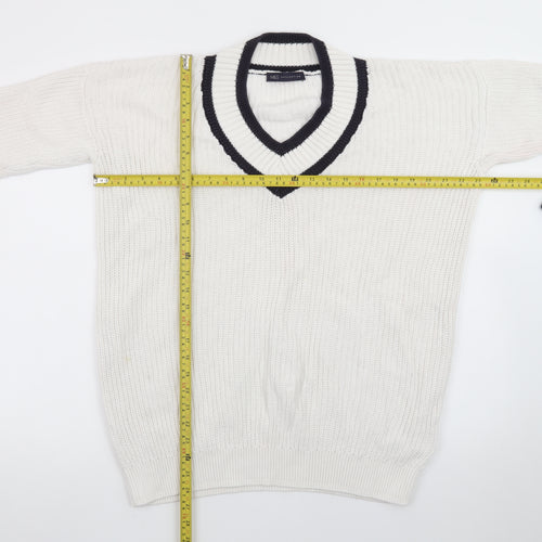 Marks and Spencer Men's White V-Neck Cotton Cricket Jumper M