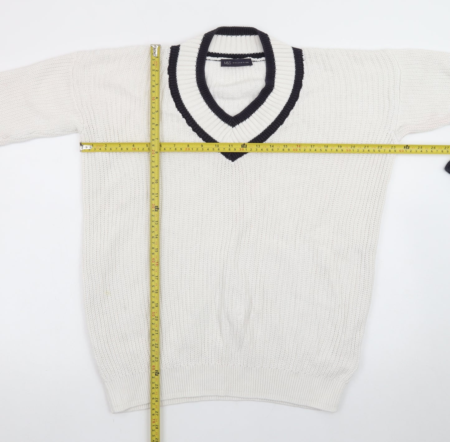 Marks and Spencer Men's White V-Neck Cotton Cricket Jumper M