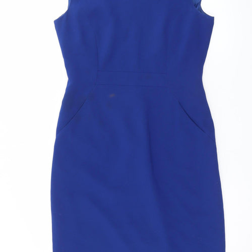 Hobbs Women Blue Size 12 Sleeveless Sheath Knee Length Dress