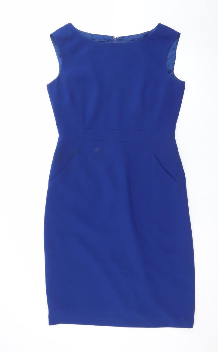 Hobbs Women Blue Size 12 Sleeveless Sheath Knee Length Dress