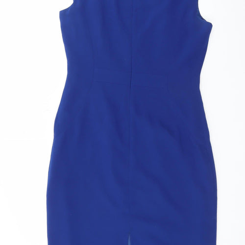 Hobbs Women Blue Size 12 Sleeveless Sheath Knee Length Dress