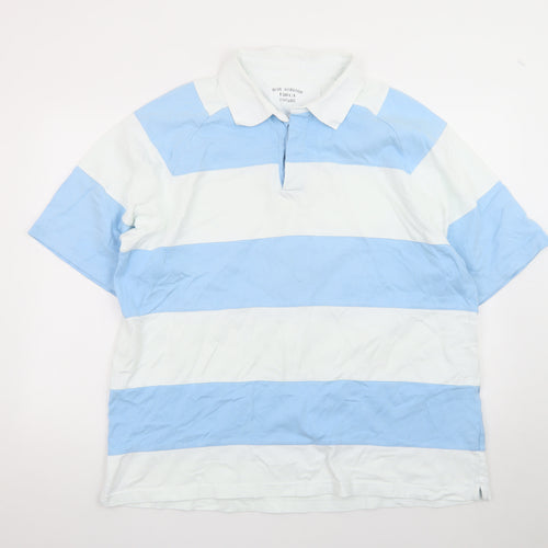 Marks and Spencer Men's Blue White Striped Polo Shirt XL Cotton