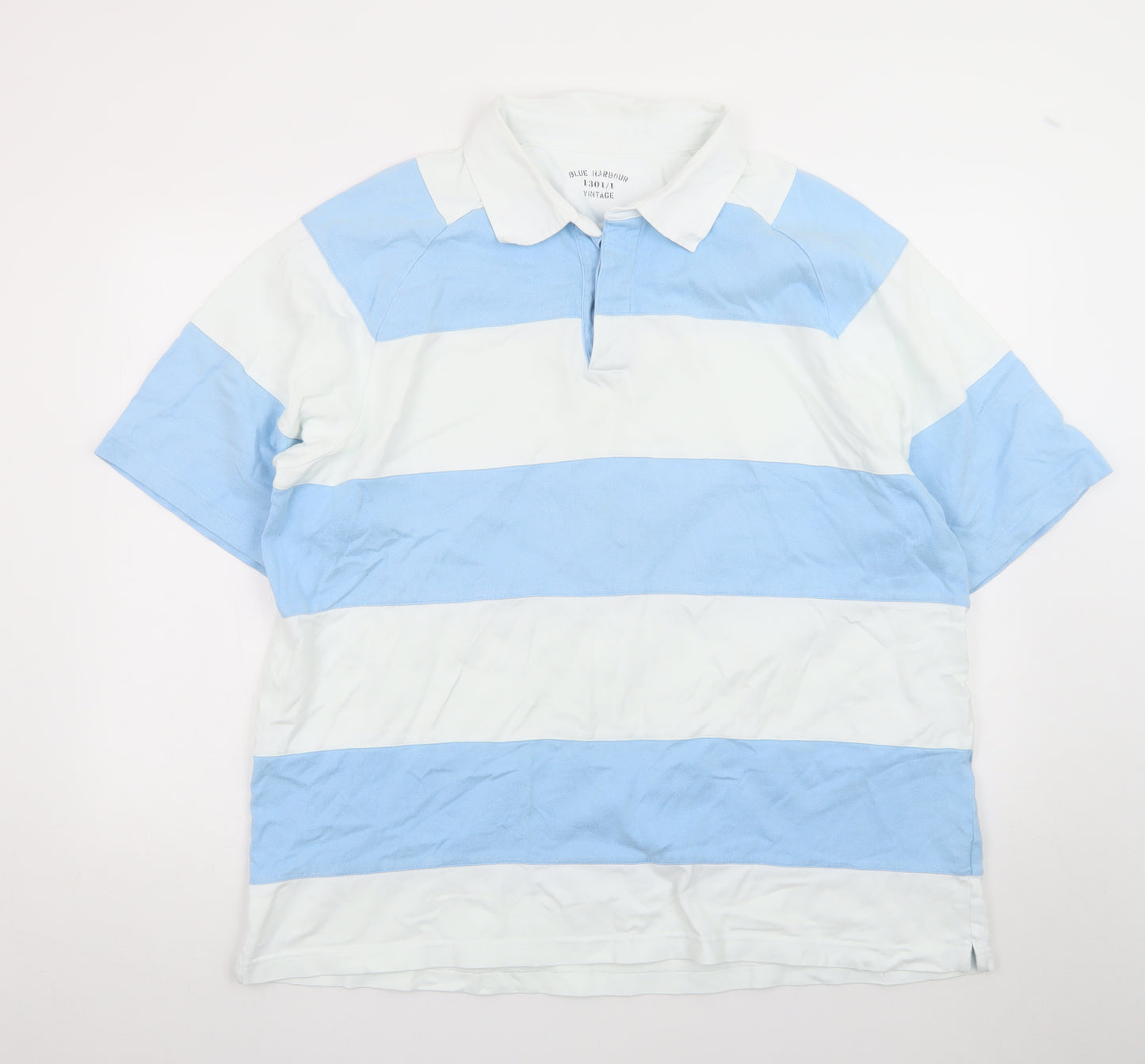 Marks and Spencer Men's Blue White Striped Polo Shirt XL Cotton