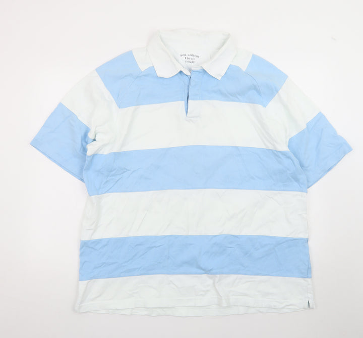 Marks and Spencer Men's Blue White Striped Polo Shirt XL Cotton