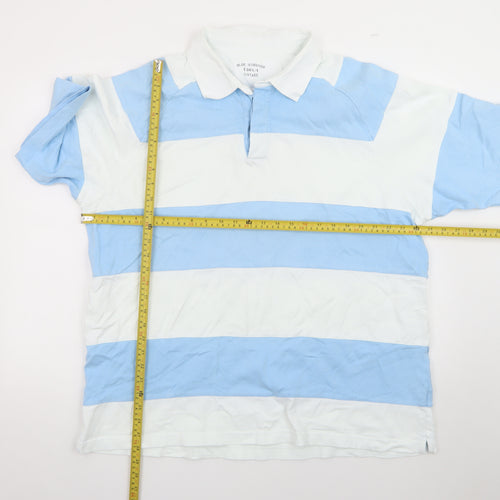 Marks and Spencer Men's Blue White Striped Polo Shirt XL Cotton