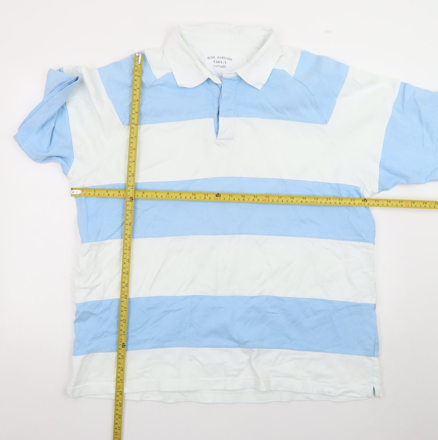 Marks and Spencer Men's Blue White Striped Polo Shirt XL Cotton