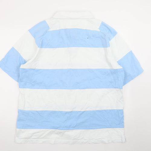 Marks and Spencer Men's Blue White Striped Polo Shirt XL Cotton