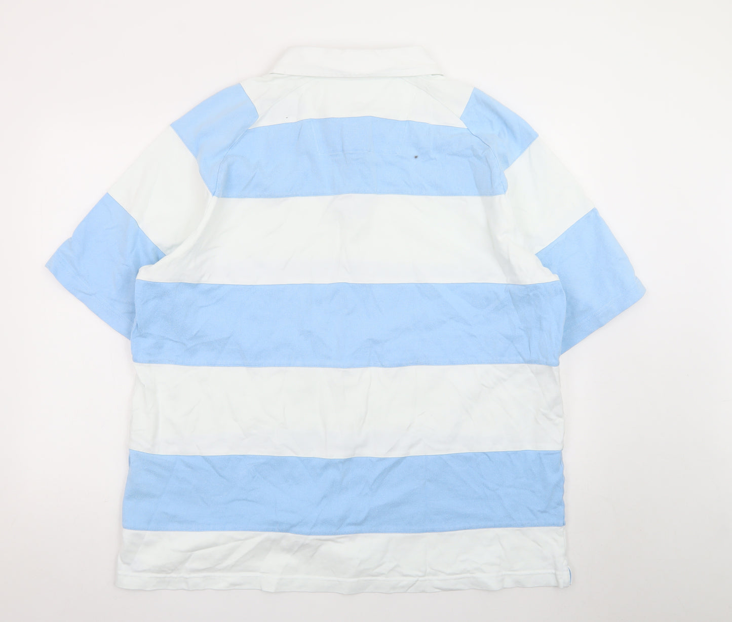Marks and Spencer Men's Blue White Striped Polo Shirt XL Cotton