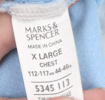 Marks and Spencer Men's Blue White Striped Polo Shirt XL Cotton