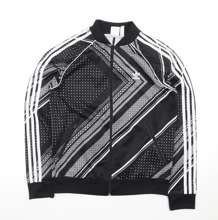 Adidas Mens Black Geometric Bomber Jacket XL Full Zip Sportswear