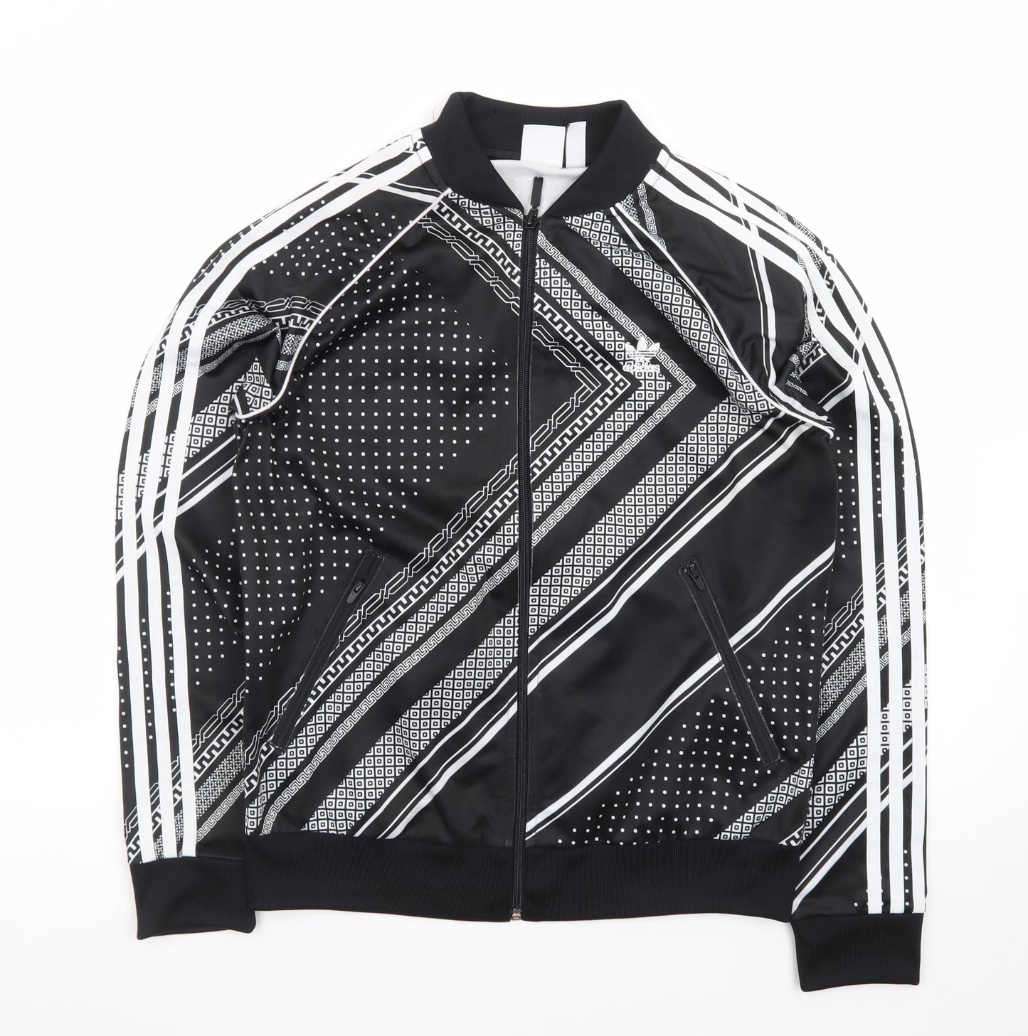Adidas Mens Black Geometric Bomber Jacket XL Full Zip Sportswear