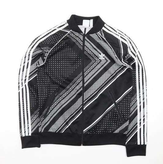 Adidas Mens Black Geometric Bomber Jacket XL Full Zip Sportswear
