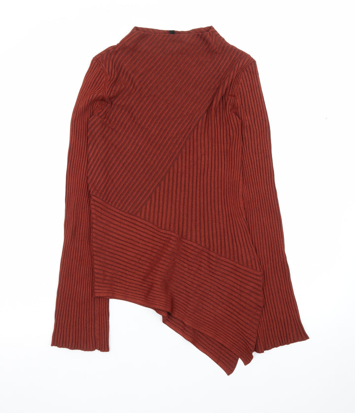 Topshop Women Brown Size 8 Asymmetric Ribbed Knit Dress