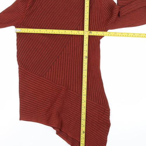 Topshop Women Brown Size 8 Asymmetric Ribbed Knit Dress