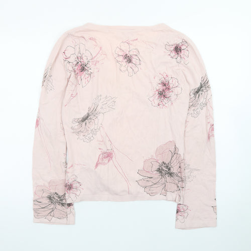 Next Women's Pink Floral V-Neck Long Sleeve Cotton T-Shirt UK 14