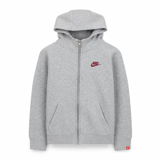 Front view of Nike boys’ grey full zip hoodie, size 10-12, years fleece jacket