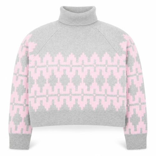 H&M Divided Women's Grey Pink Roll Neck Jumper L Wool Blend Geometric Knit