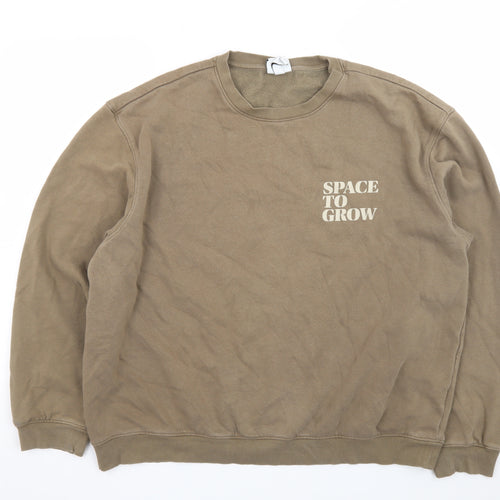 H&M Women’s Khaki Relaxed Fit Sweatshirt XL Cotton Blend ‘Space To Grow’